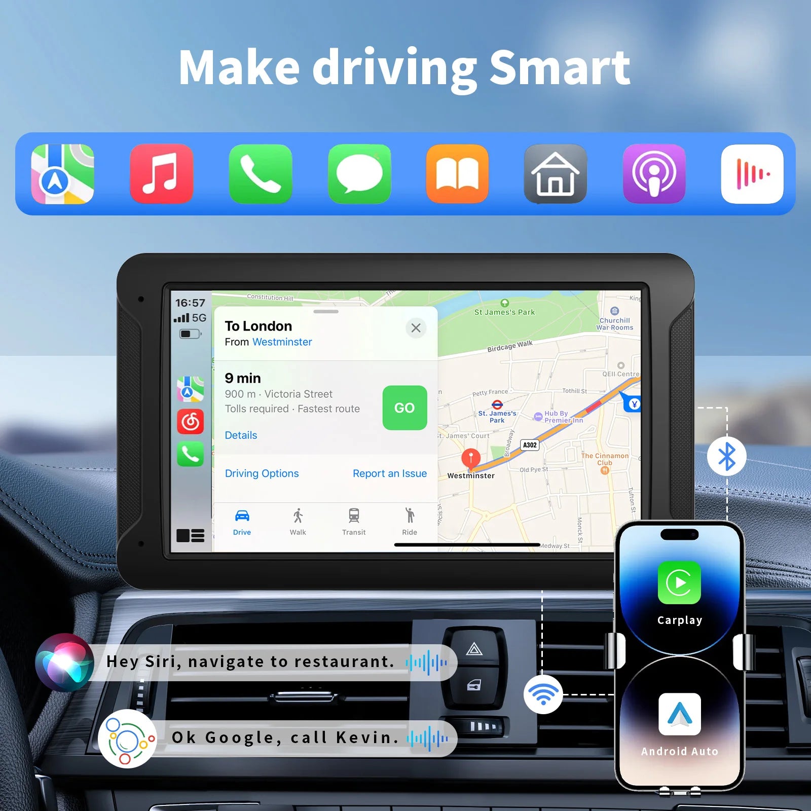 7 inch HD Wireless CarPlay Screen for Car with touchscreen