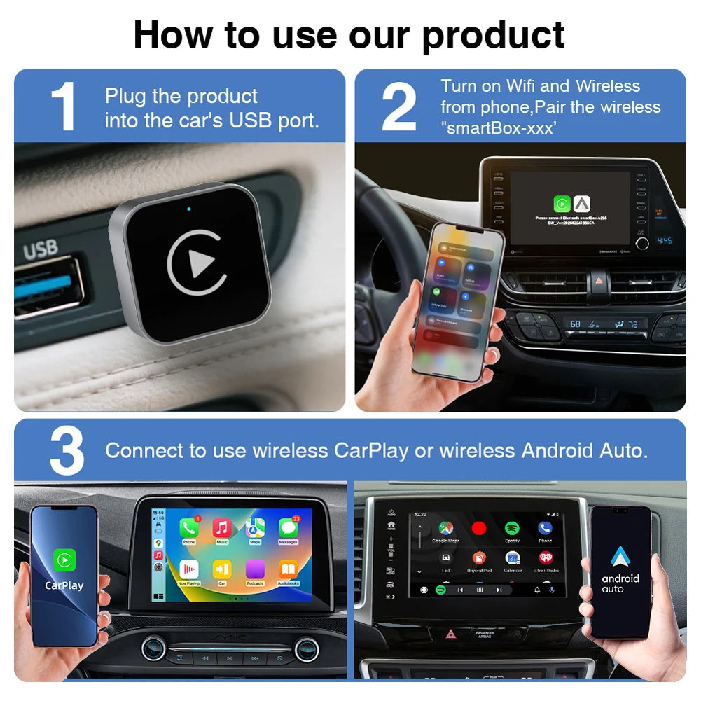 2 in 1 CarPlay Box Wireless CarPlay and Android Auto Adapter