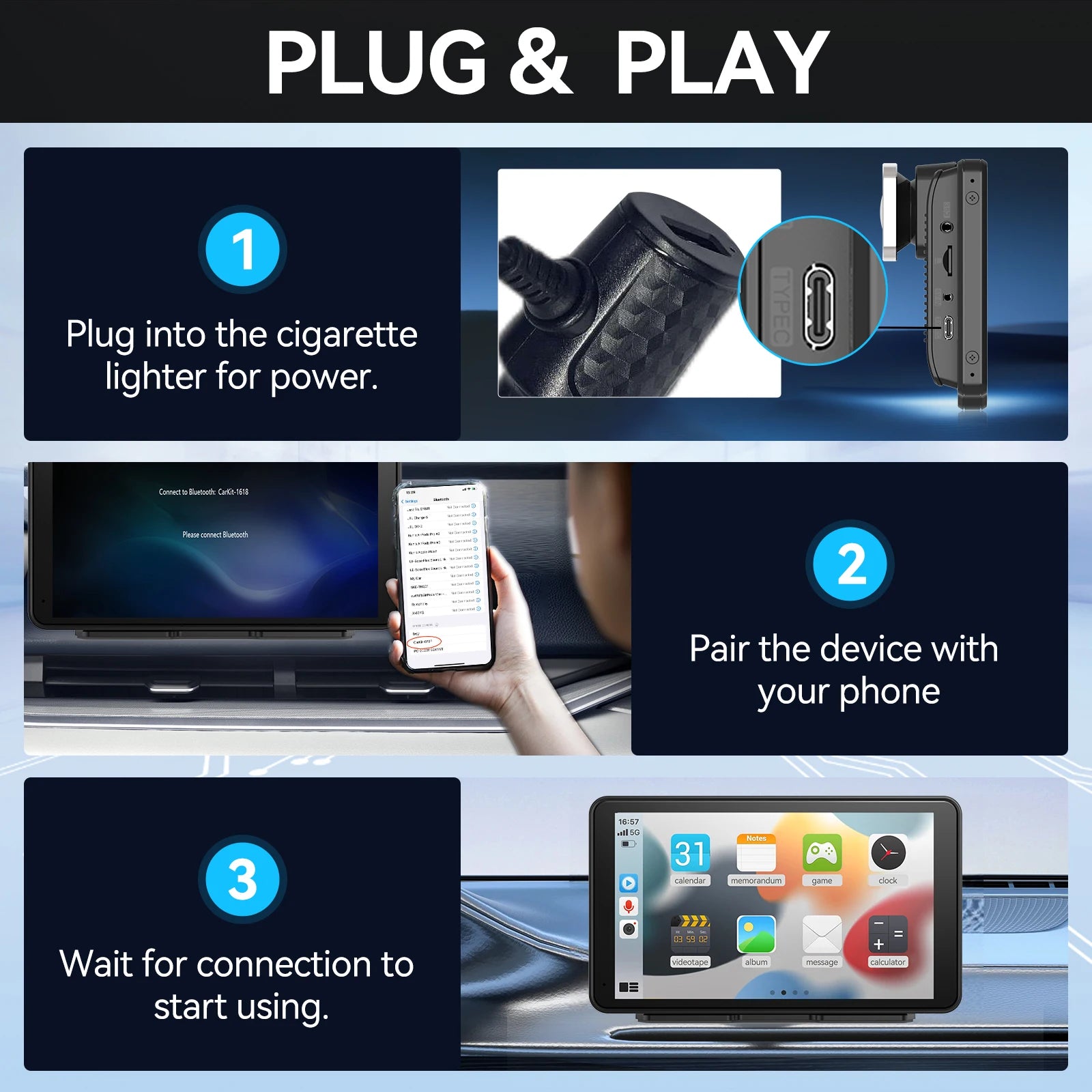 7 inch HD Wireless CarPlay Screen for Car with touchscreen