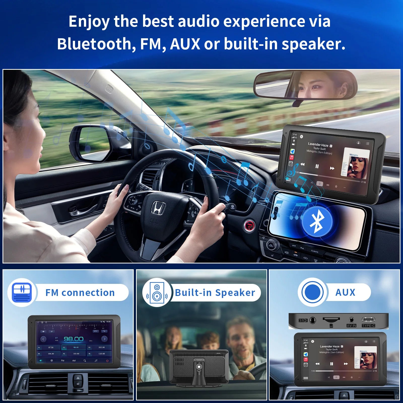 7 inch HD Wireless CarPlay Screen for Car with touchscreen